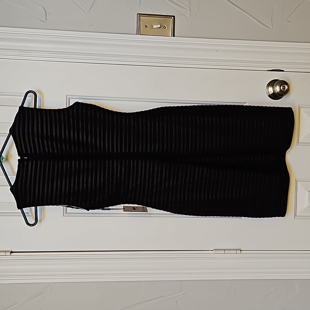 NWT Calvin Klein Women's Black Stripe Ribbed Knit Sleeveless Sheath Dress - Picture 3 of 8